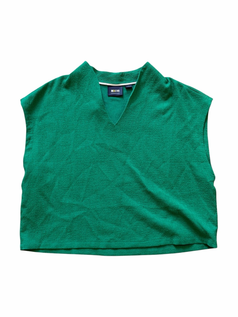 Maeve ~ Anthropologie ~ Green Textured Split Neck Cap Sleeve Top ~ Size XL